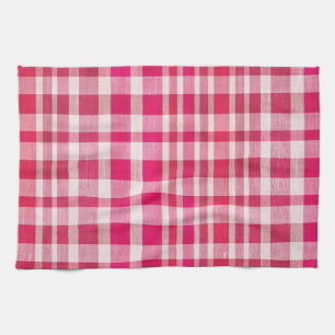 Rustic Retro Pink Textured Plaid  Kitchen Towel