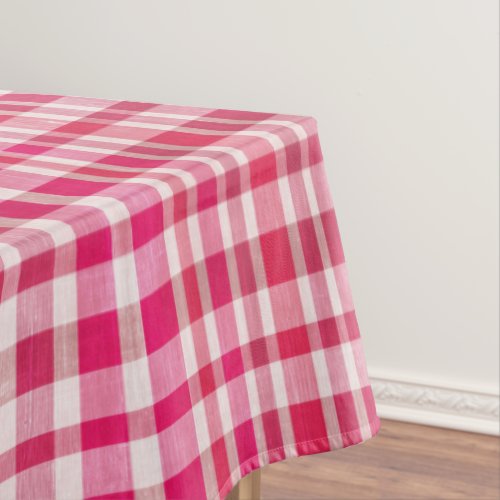 Rustic Retro Pink Textured Plaid  Tablecloth