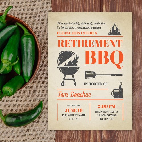 Rustic Retro Retirement BBQ Invitation