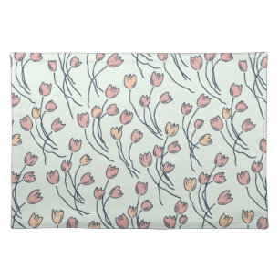 Rustic Retro Sketchy Tulips Cottage Sage Cloth Placemat