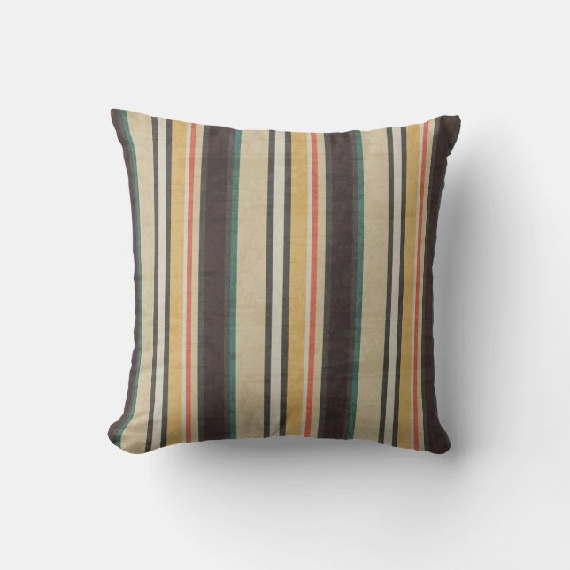 Rustic Retro Stripe Pattern Throw Pillow (Front)
