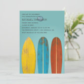Rustic Retro Surfer Beach themed Graduate Party Invitation (Standing Front)