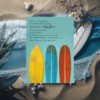 Rustic Retro Surfer Beach Themed Graduate Party Invitation by partypeeps at Zazzle