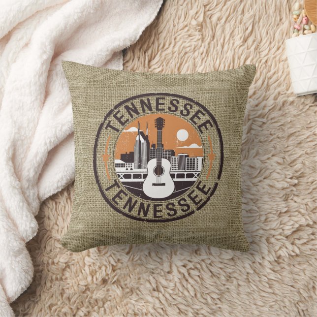 Rustic Retro Tennessee Travel Stamp Throw Pillow (Blanket)