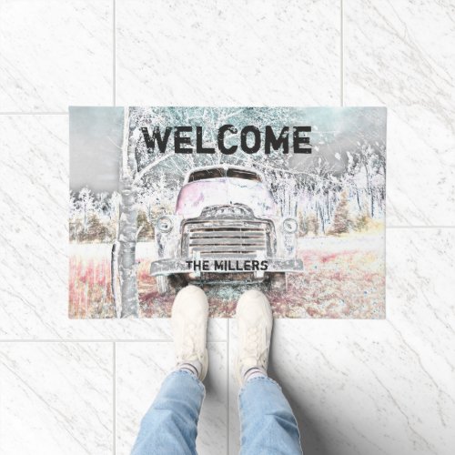 Rustic Retro Truck Vintage White Gray Distressed Doormat