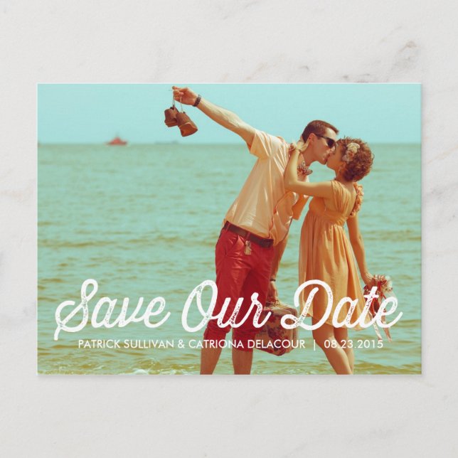 Rustic Retro Typography Save the Date Postcard (Front)
