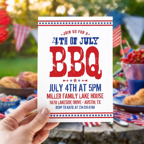 Rustic Retro Vintage 4th of July BBQ Party Invitation