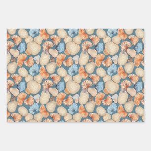 Rustic Retro Vintage Seashell Pattern Wrapping Paper Sheets