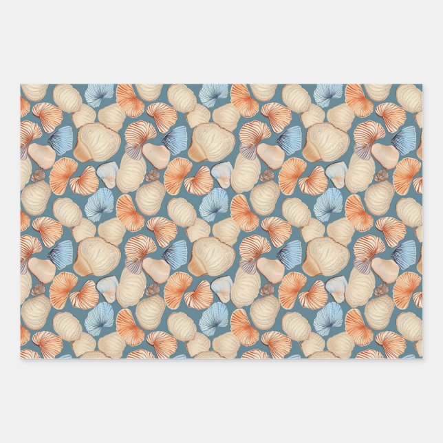 Rustic Retro Vintage Seashell Pattern Wrapping Paper Sheets (Front)