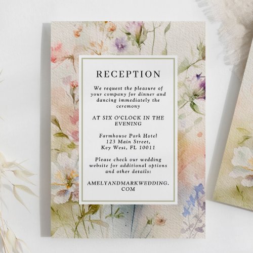 Rustic Retro Wildflower Wedding Reception Enclosure Card