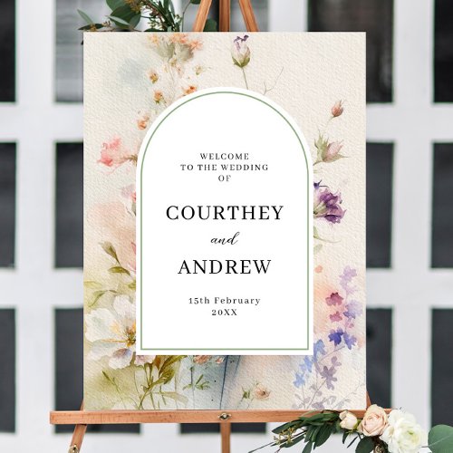 Rustic Retro Wildflowers Wedding Welcome Poster