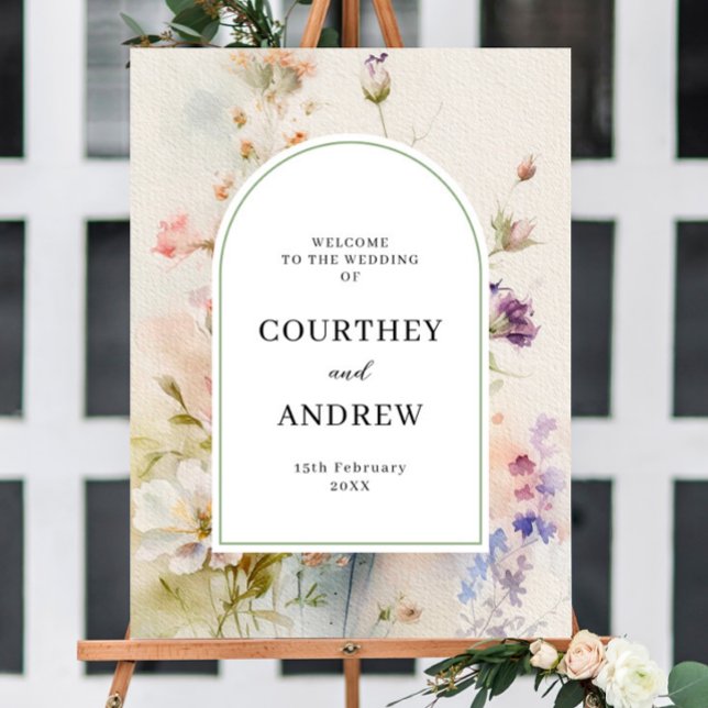 Rustic Retro Wildflowers Wedding Welcome Poster (Creator Uploaded)