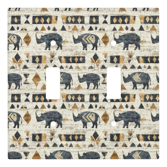 Rustic Rhino Tribal Pattern (1) Light Switch Cover (Front)