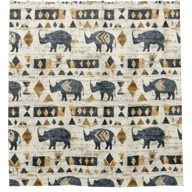 Rustic Rhino Tribal Pattern (1) Shower Curtain (Front)