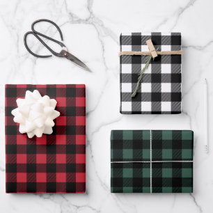 Rustic Rich Red Green Buffalo Plaid Christmas Wrapping Paper Sheets