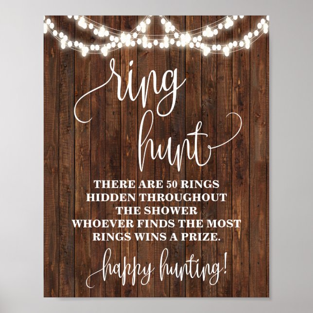 Rustic Ring Hunt Game Bridal Shower Wedding Sign (Front)