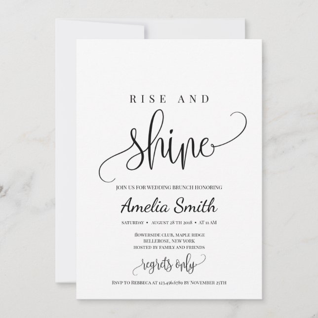 Rustic rise and shine wedding brunch invitation (Front)