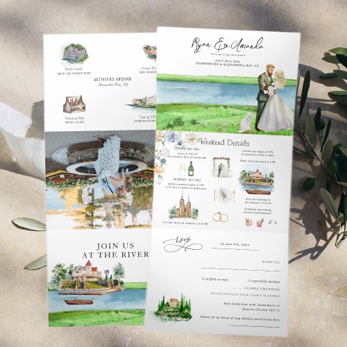 Rustic River Alexandria Bay Wedding Tri_Fold Invitation