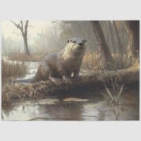 Rustic River Otter Wildlife Painting Decoupage