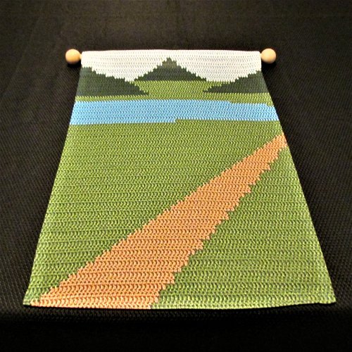 Rustic Road Lake Green Hills Artisan Crochet Print Garden Flag