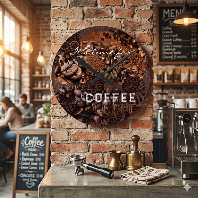 Rustic Roasted Coffee Bean  Round Clock (Wall clock featuring coffee beans. Nice for a coffee lover or a coffee shop)