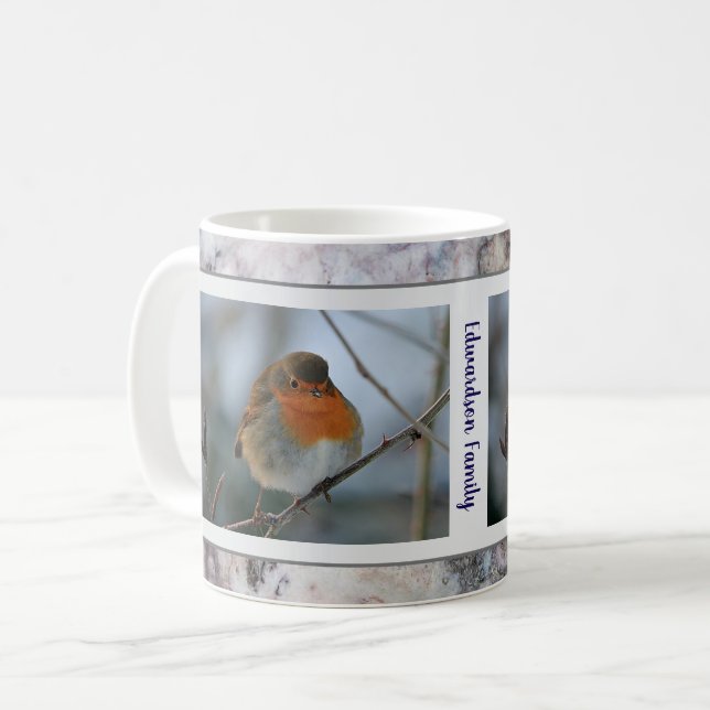 Rustic Robin bird marble pattern family name Coffee Mug (Front Left)
