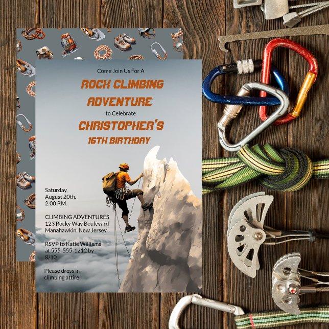 Rustic Rock Climbing Adventure Birthday Party Invitation (Rustic Rock Climbing Adventure Birthday Party Invitation -- Preteens to Adult)