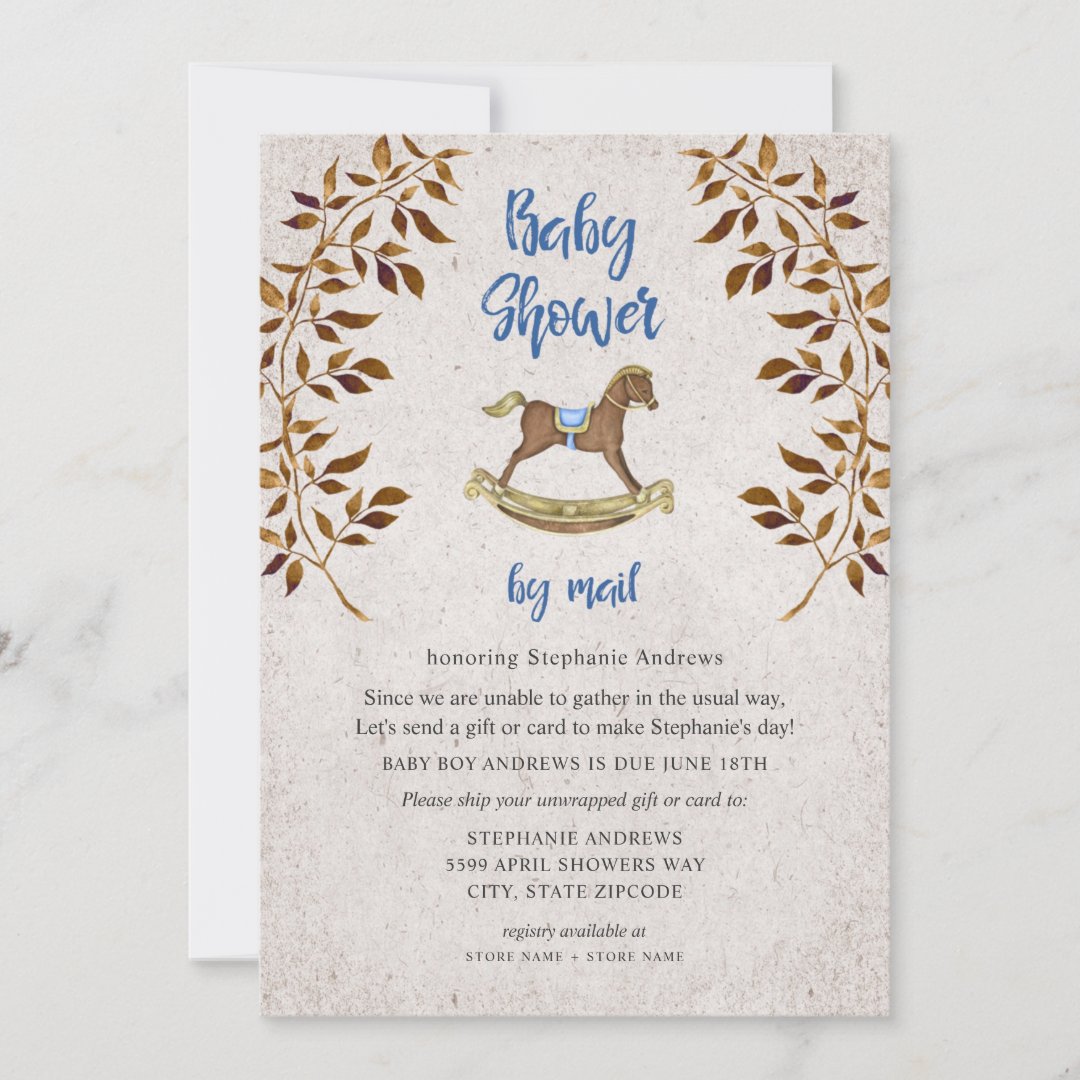 Rustic Rocking Horse boy baby shower by mail Invitation Zazzle
