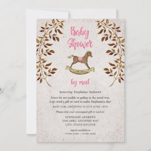 Rustic Rocking Horse girl baby shower by mail Invitation