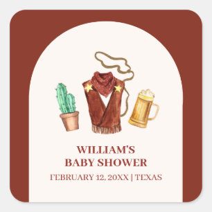 Rustic Rodeo Cowboy Cactus Beer Arch Baby Shower Square Sticker