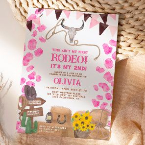 Rustic rodeo cowgirl western cow 2nd birthday invitation