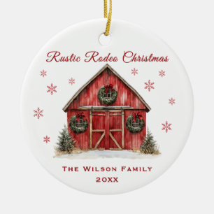 Rustic Rodeo Red Barn Christmas Ceramic Ornament