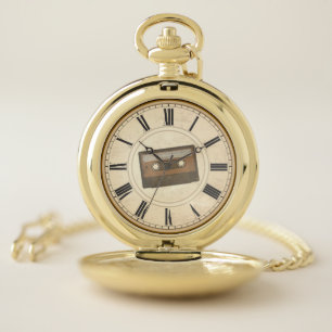 RUSTIC ROMAN NUMERALS UNIQUE CASSETTE TAPE POCKET WATCH