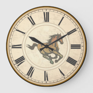 RUSTIC ROMAN NUMERALS VINTAGE HORSE LARGE CLOCK