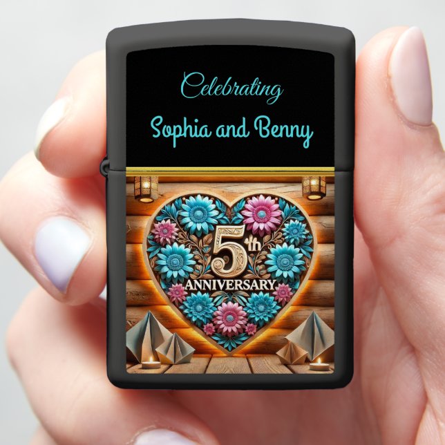 Rustic Romance: 5th Anniversary Charm Zippo Lighter (In Hand)