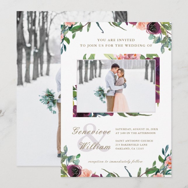 Rustic Romance Beautiful Two Photo Wedding Invitation (Front/Back)