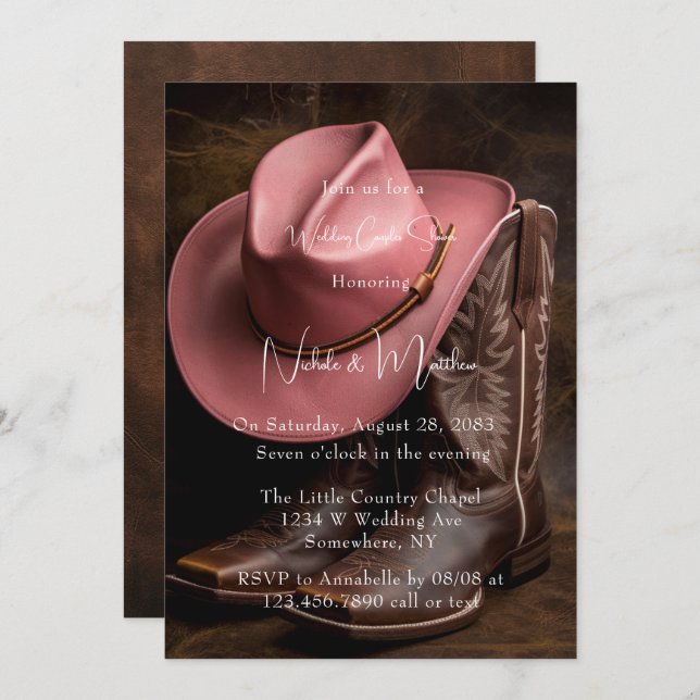 Rustic Romance: Boots & Hat Weddin Couples Shower  Invitation (Front/Back)