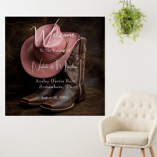 Rustic Romance: Boots & Hat Wedding Welcome Sign (In Situ (Wall))