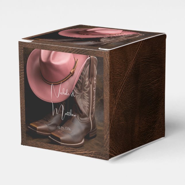 Rustic Romance: Cowboy Boots & Rose Hat Favor Boxes (Front Side)