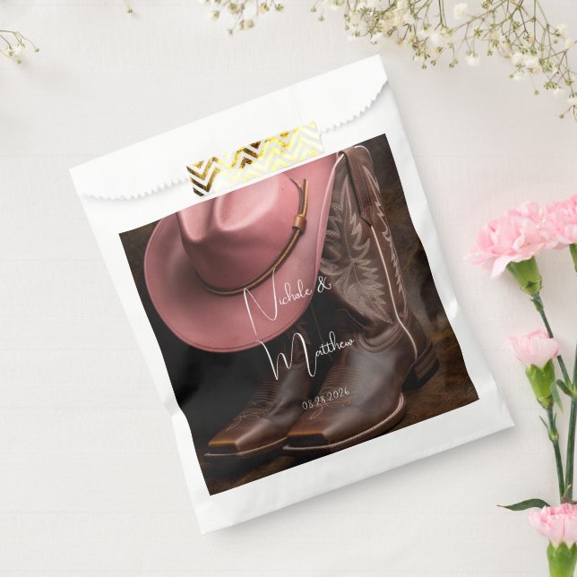 Rustic Romance: Cowboy Boots & Rose Hat Wedding Favor Bag (Sealed)