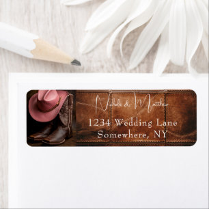 Rustic Romance: Cowboy Boots & Rose Hat Wedding Label