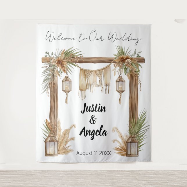 Rustic Romance Customizable Wedding Arch Backdrop (Front)