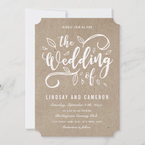Rustic Romance  Faux Kraft Paper Wedding Invite