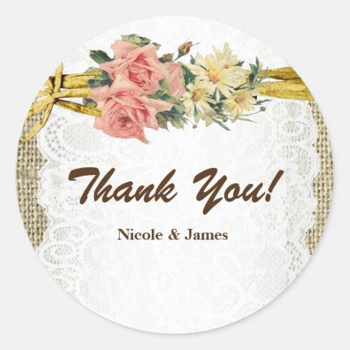 Rustic Romance Lace Floral Vintage Wedding Sticker