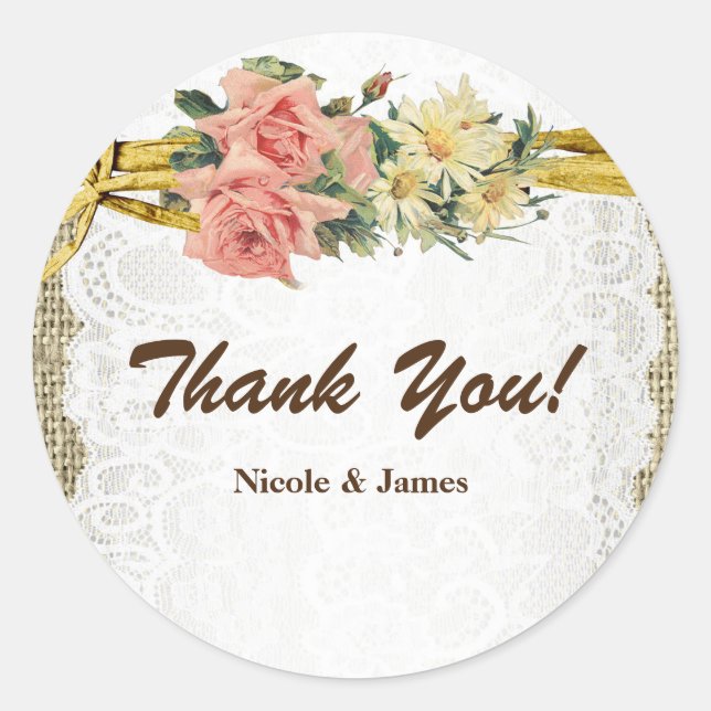 Rustic Romance Lace Floral Vintage Wedding Sticker (Front)
