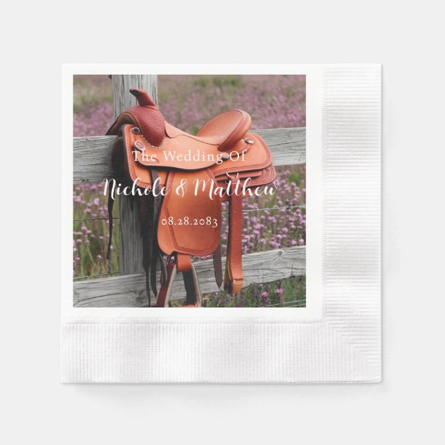 Rustic Romance: Saddle on the Fence Wedding Napkins (Front)