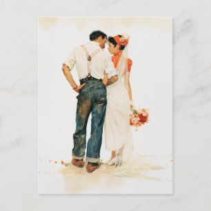 Rustic Romance Wedding Illustration Postcard