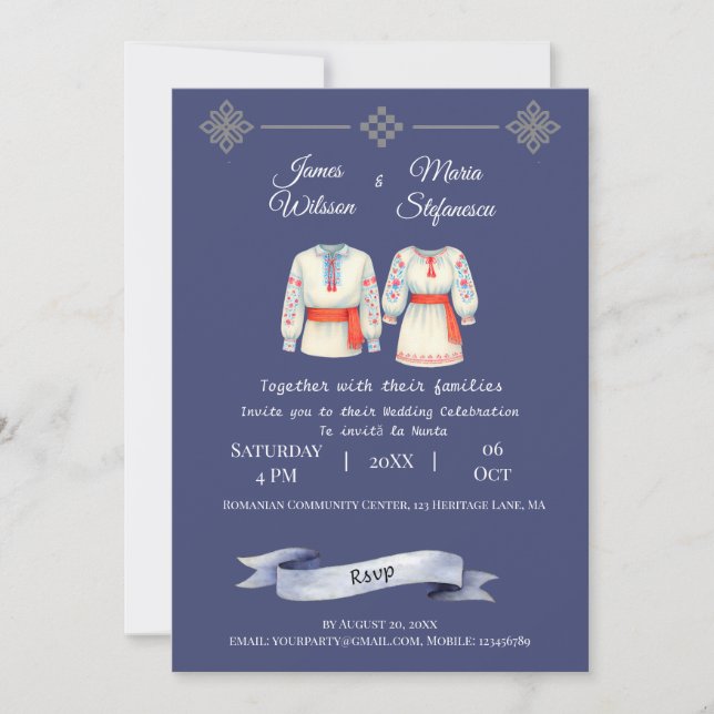Rustic Romanian Wedding Traditional Folk Costumes  Invitation (Front)