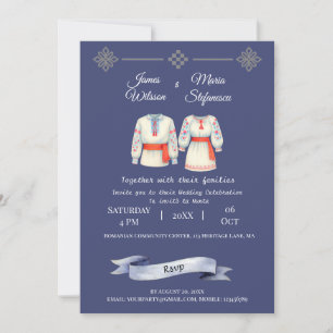 Rustic Romanian Wedding Traditional Folk Costumes  Invitation