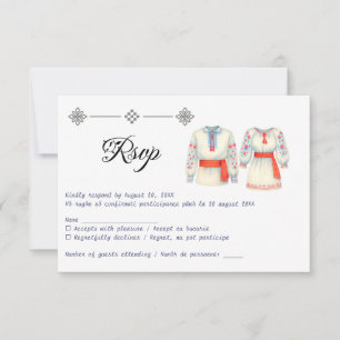 Rustic Romanian Wedding Traditional Folk Costumes RSVP Card